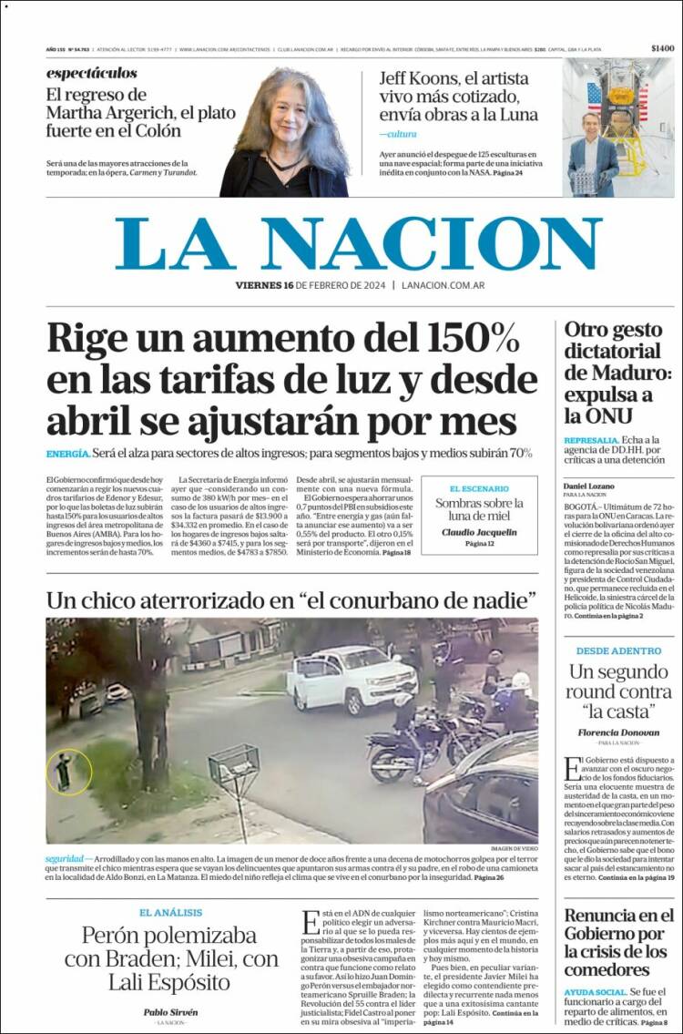 Portada de La Nación (Argentina)