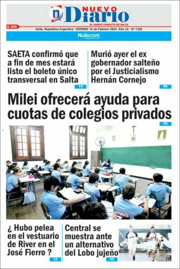 Portada de Nuevo Diario de Salta (Argentina)