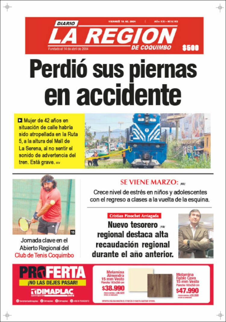 Portada de Diario La Región de Coquimbo (Chile)