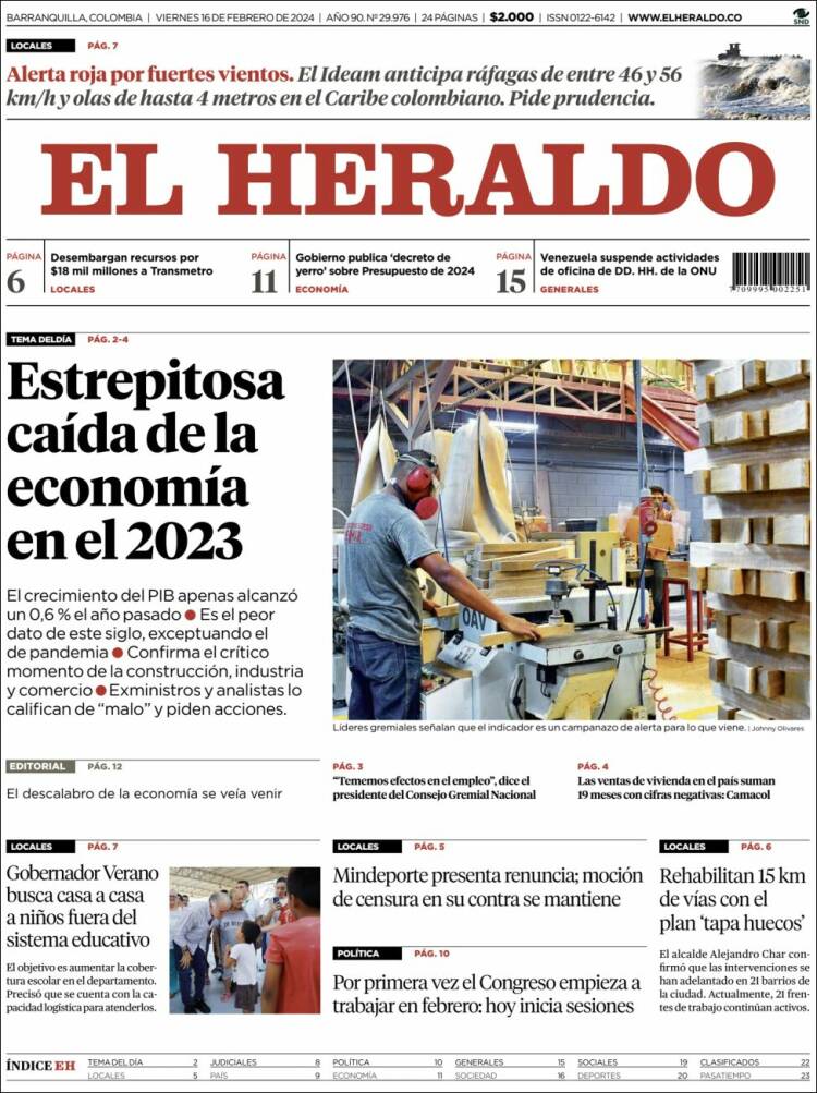 Portada de El Heraldo (Colombia)