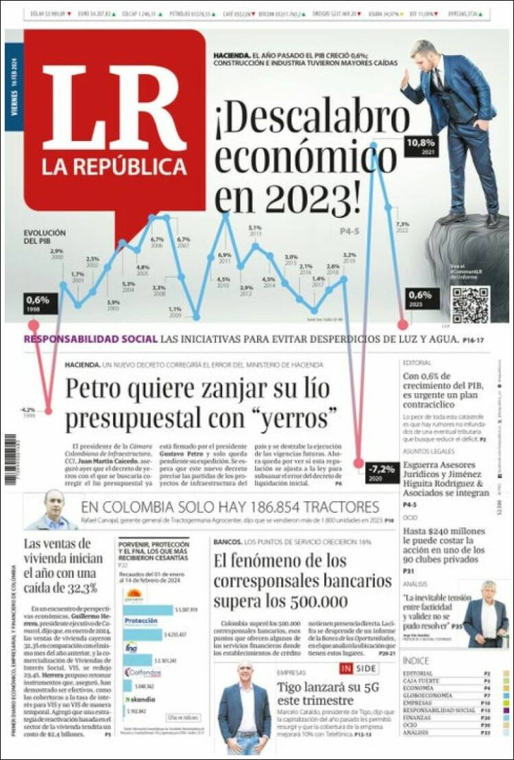 Portada de La Republica (Colombia)