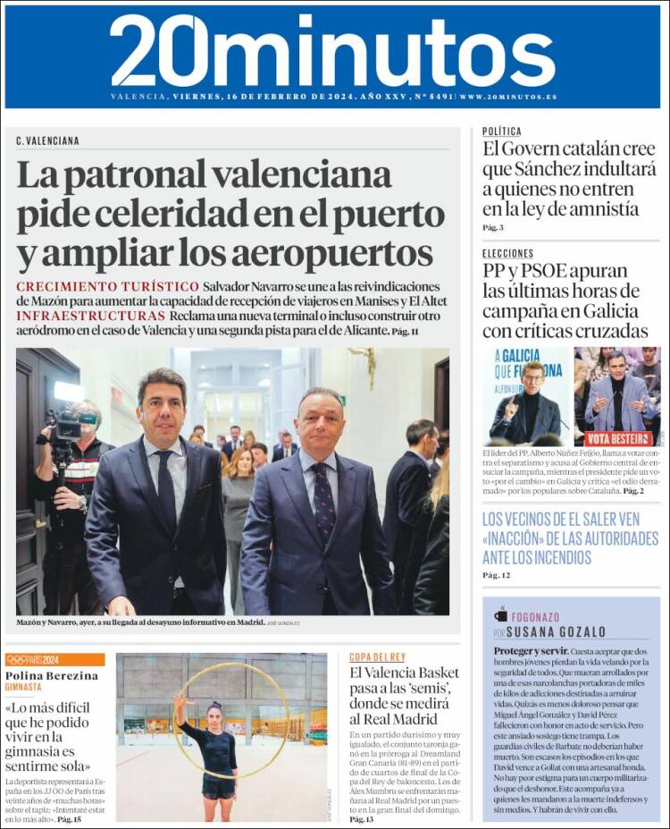 Portada de 20 Minutos - Valencia (España)