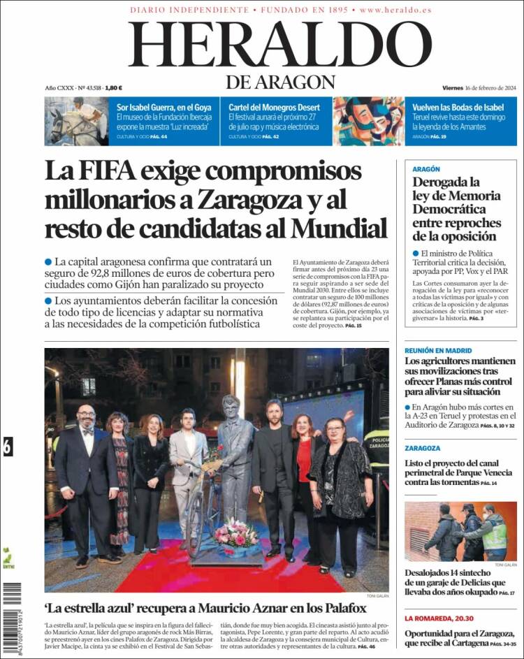 Portada de Heraldo de Aragón (España)