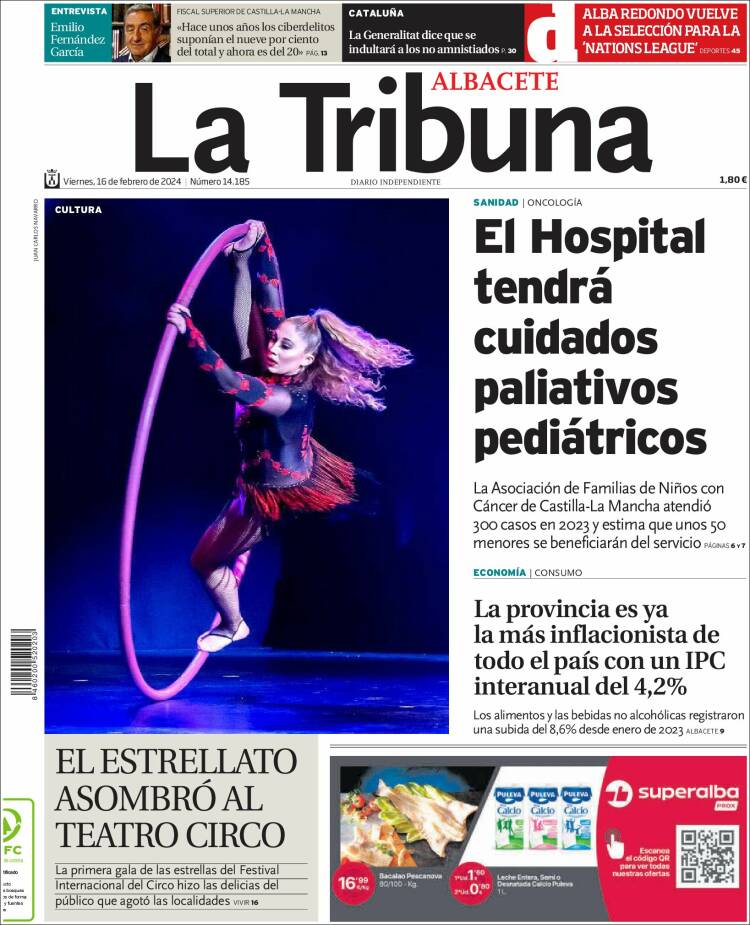 Portada de La Tribuna de Albacete (España)