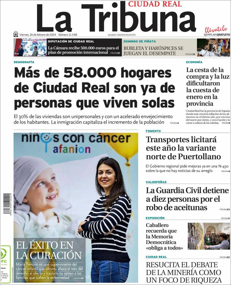 Portada de La Tribuna de Ciudad Real (España)