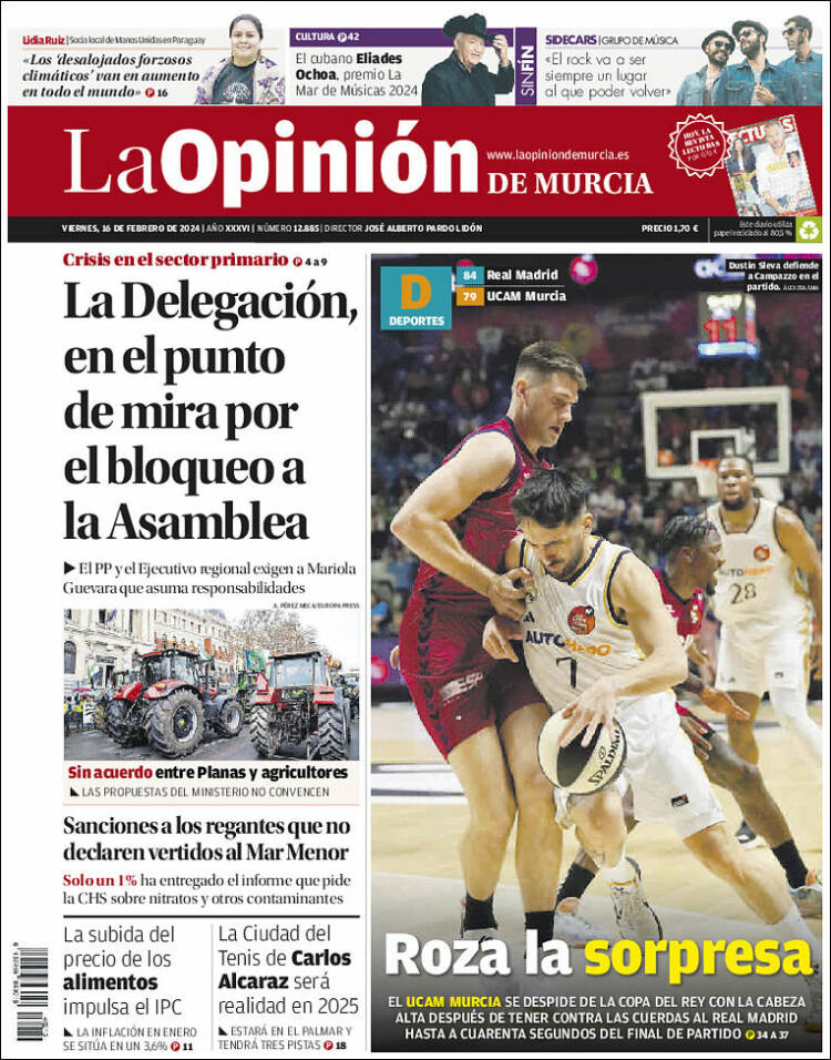 Portada de La Opinión de Murcia (España)