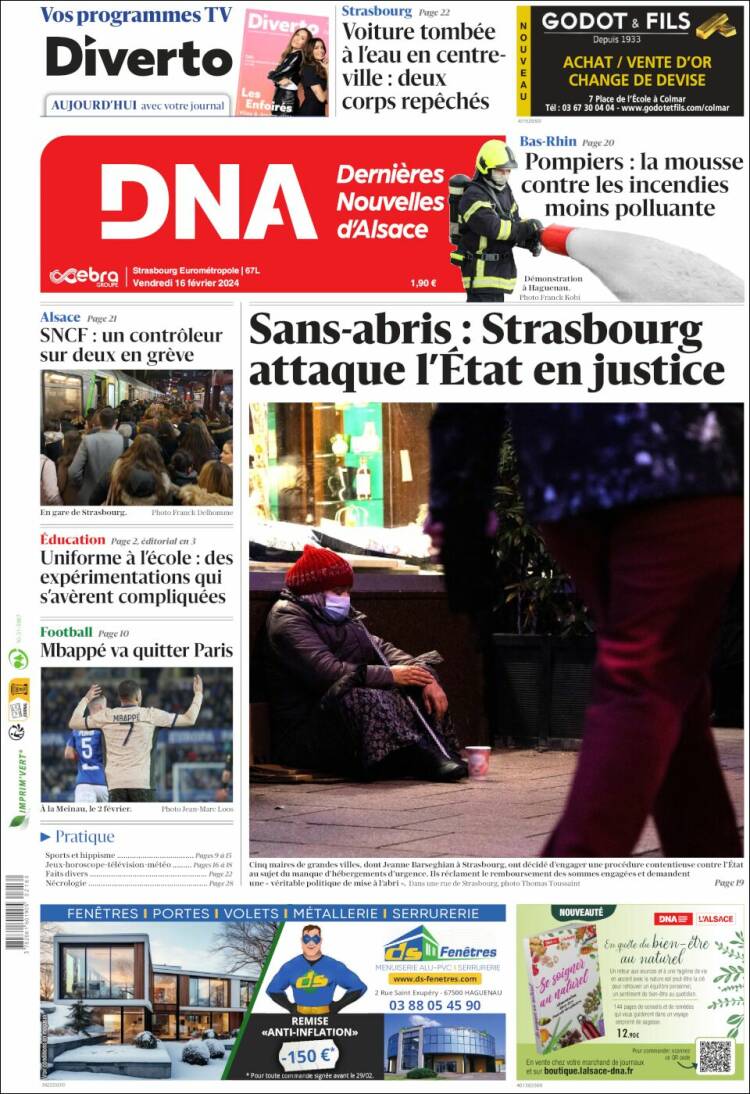 Portada de Les Dernières Nouvelles d'Alsace (Francia)