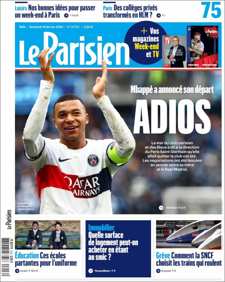 Portada de Le Parisien (Francia)