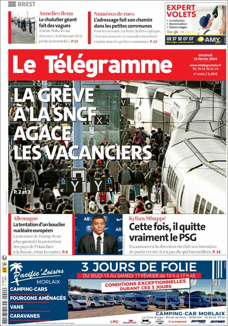 Portada de Télégramme (Francia)