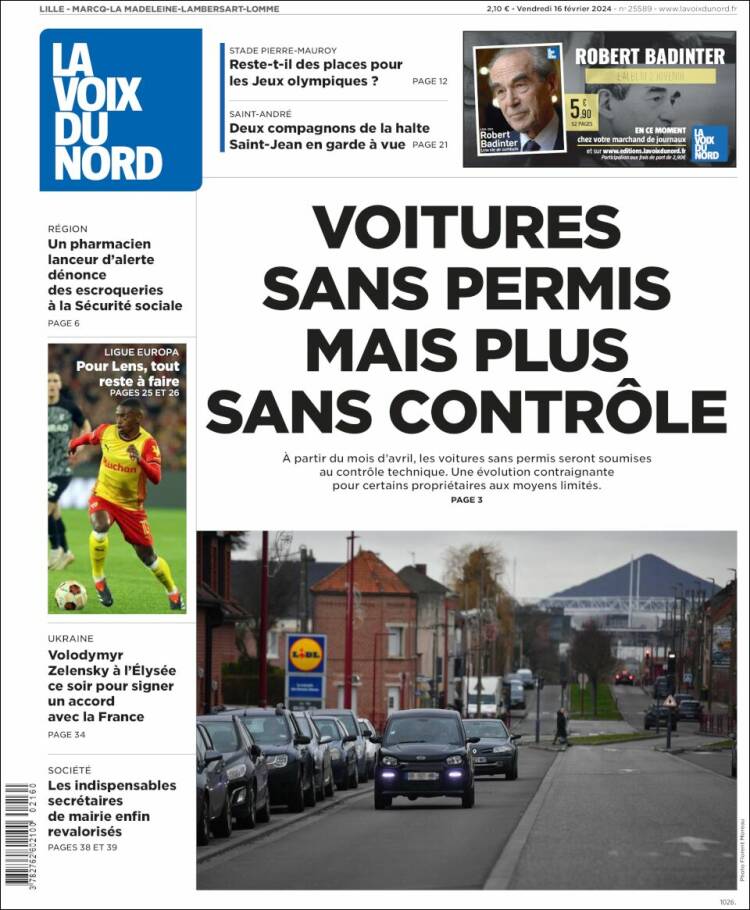Portada de La Voix du Nord (Francia)
