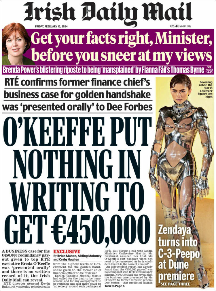 Portada de Irish Daily Mail (Irlanda)