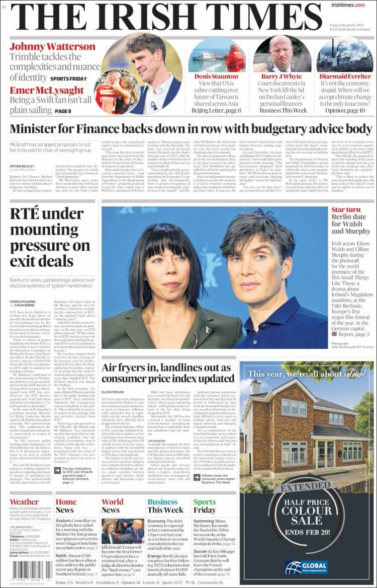Portada de Irish Times (Irlanda)