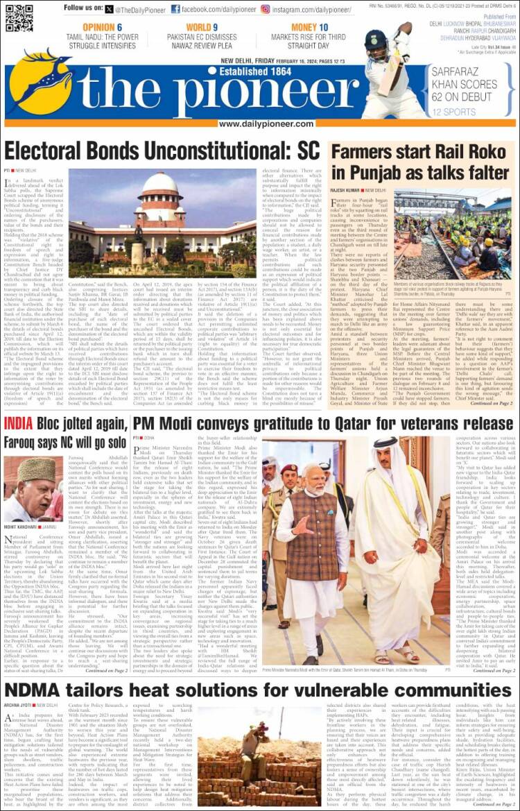 Portada de The Pioneer (India)