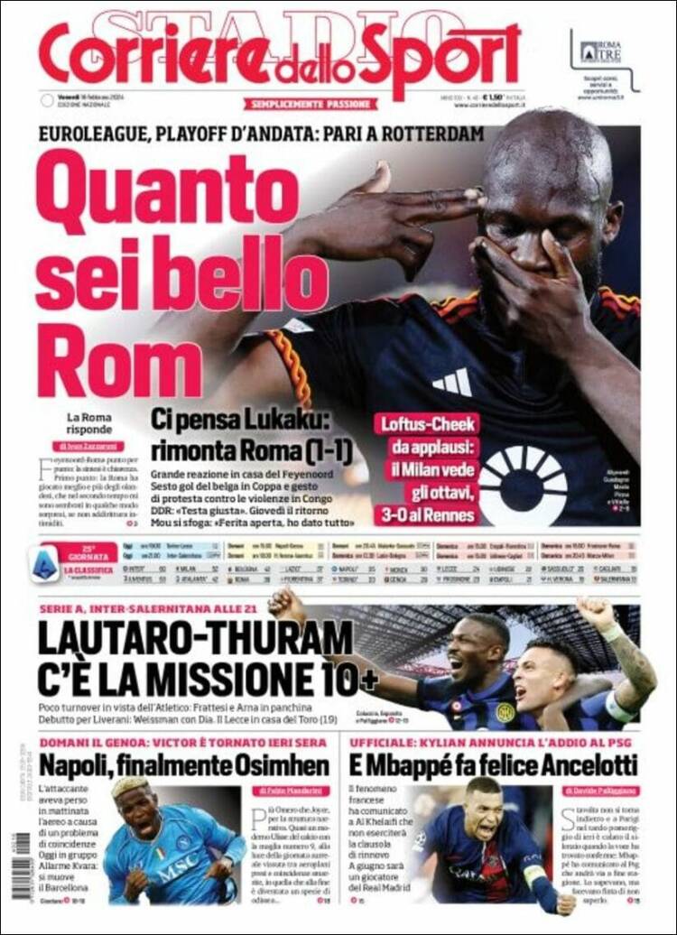 Portada de Corriere dello Sport (Italia)