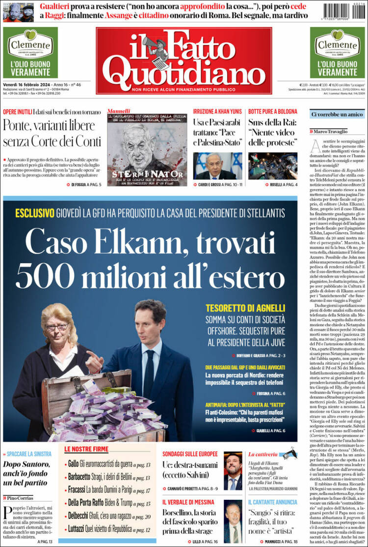Portada de Il Fatto Quotidiano (Italia)