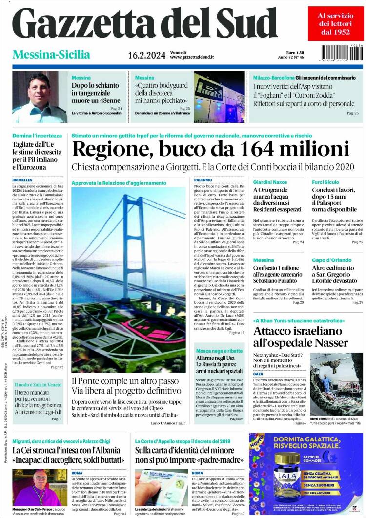 Portada de Gazzetta del Sud (Italia)