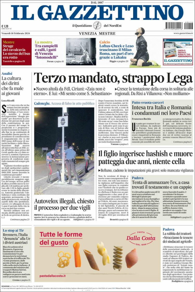 Portada de Il Gazzettino (Italia)