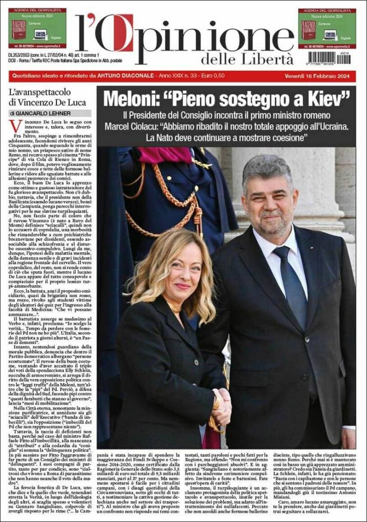 Portada de L'Opinione  delle Libertà (Italia)