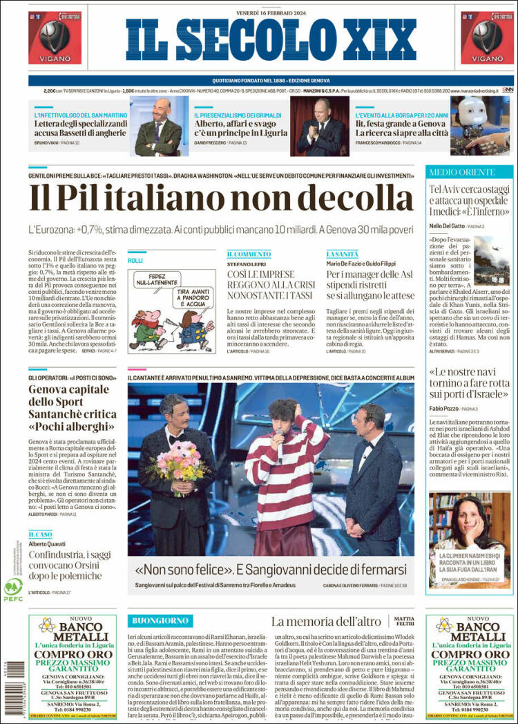 Portada de Il Secolo XIX (Italia)