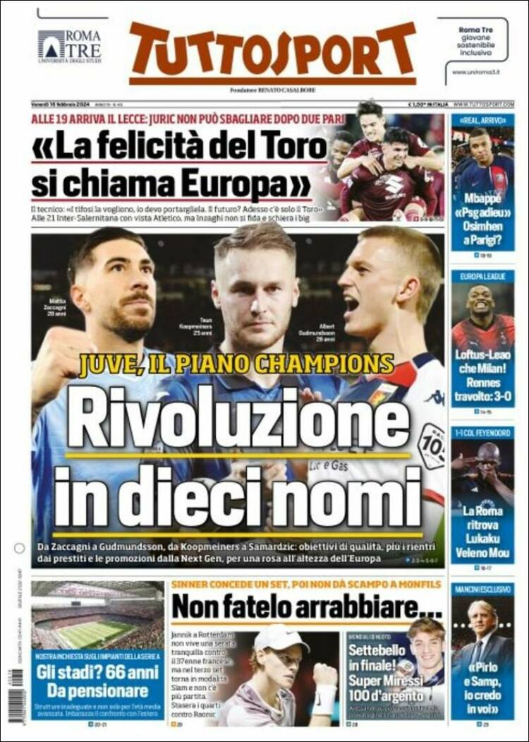 Portada de Tuttosport (Italia)