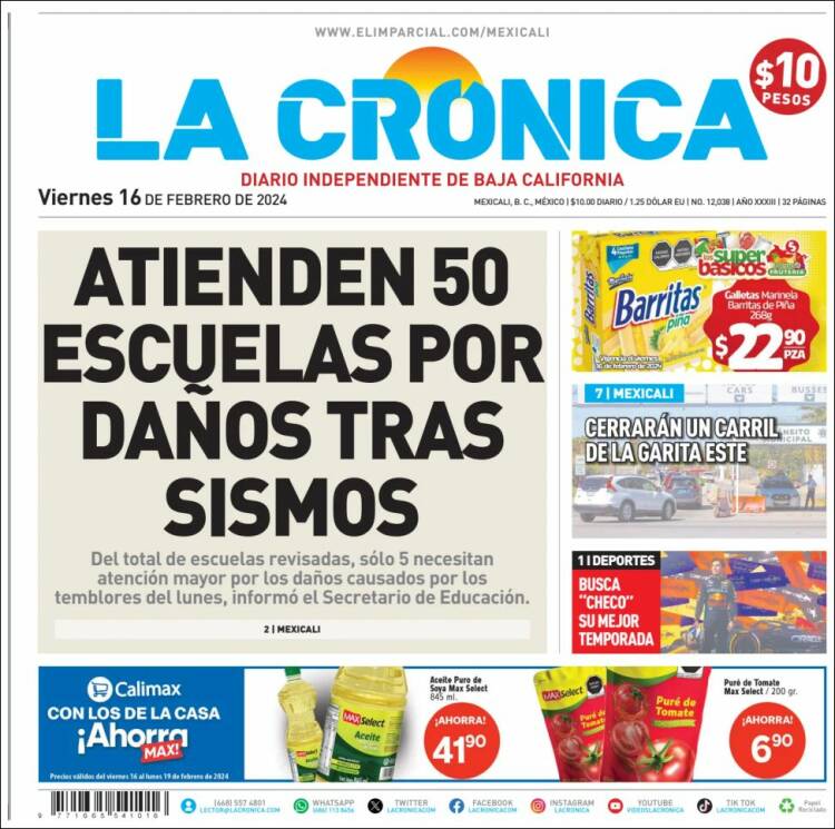 Portada de La Crónica de Baja California (M&eacute;xico)