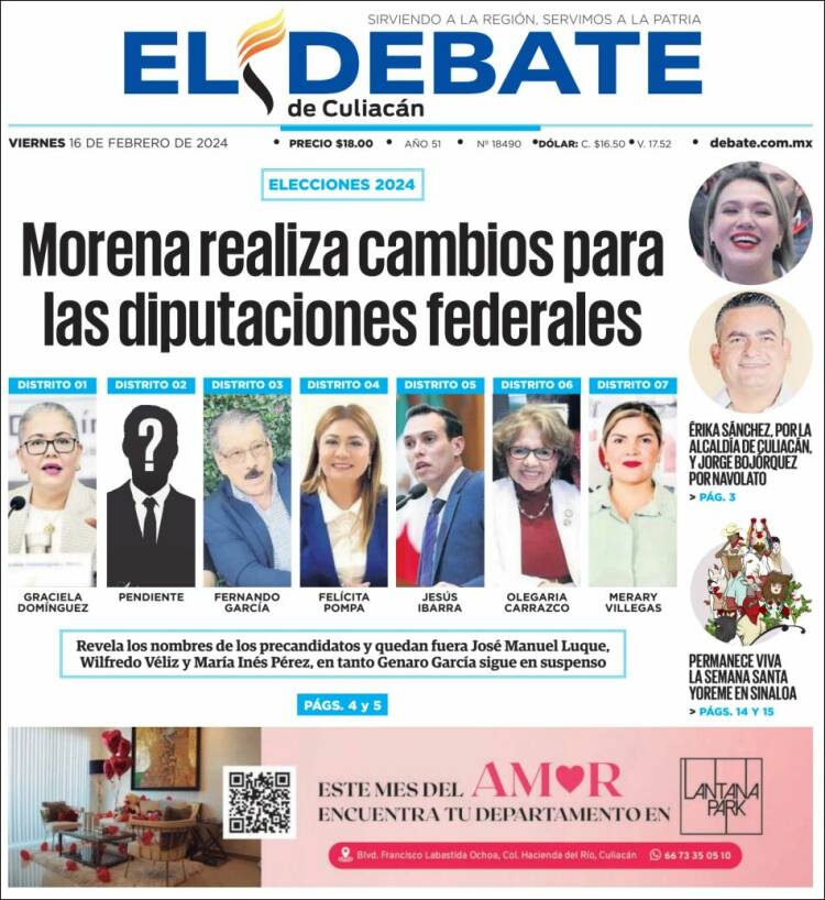 Portada de El Debate de Culiacán (M&eacute;xico)