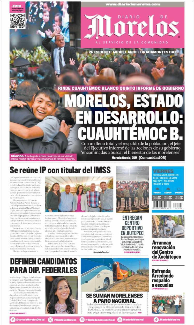 Portada de Diario de Morelos (M&eacute;xico)