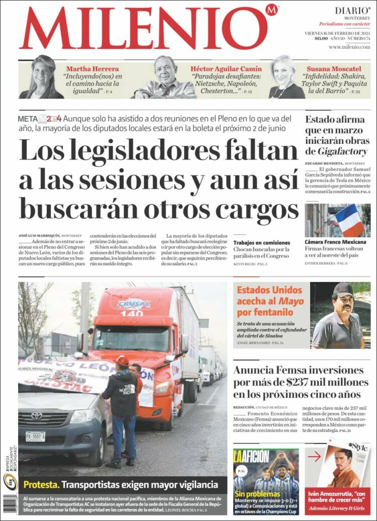 Portada de Milenio de Monterrey (M&eacute;xico)