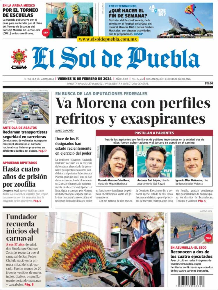 Portada de El Sol de Puebla (M&eacute;xico)