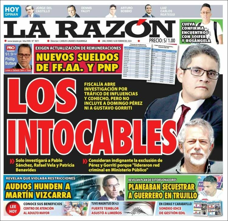 Portada de La Razón (Per&uacute;)