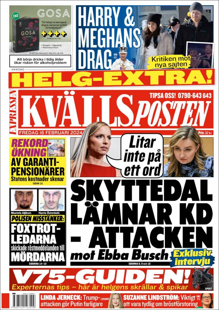 Portada de Kvällsposten (Suecia)