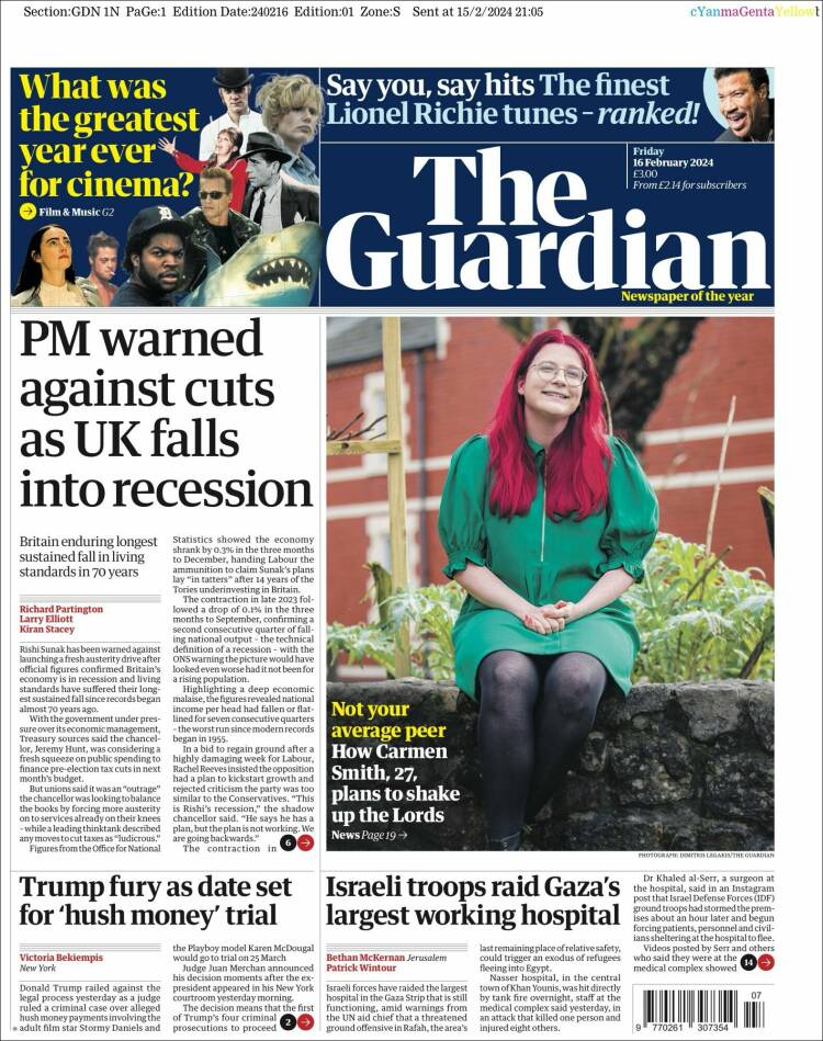 Portada de The Guardian (Reino Unido)
