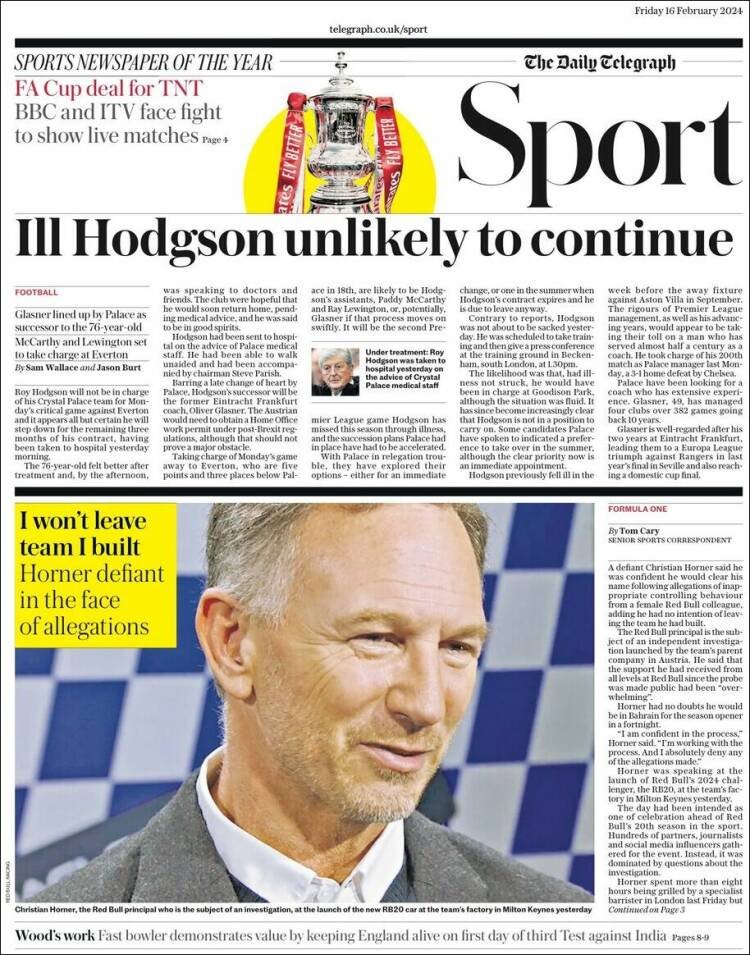 Portada de Telegraph Sport (Reino Unido)