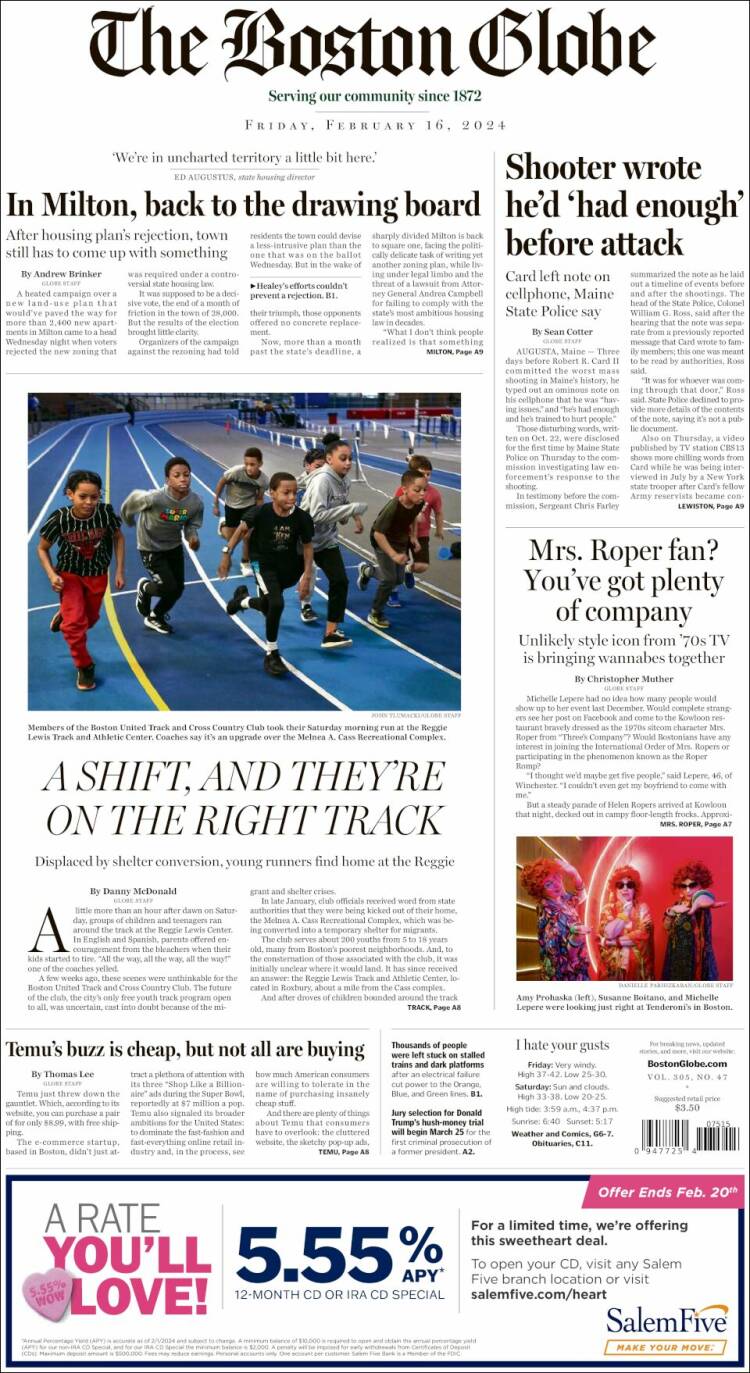 Portada de Boston Globe (USA)