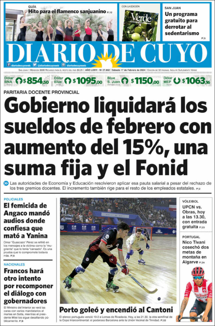 Portada de Diario de Cuyo (Argentina)