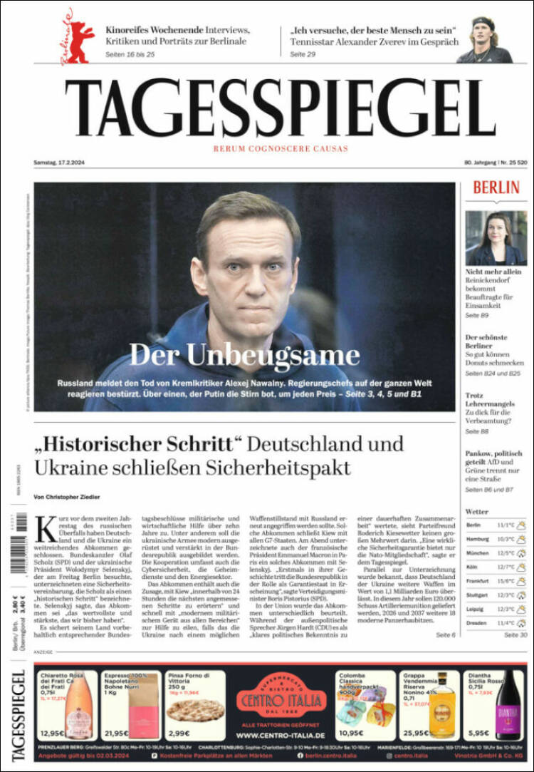 Portada de Der Tagesspiegel (Alemania)