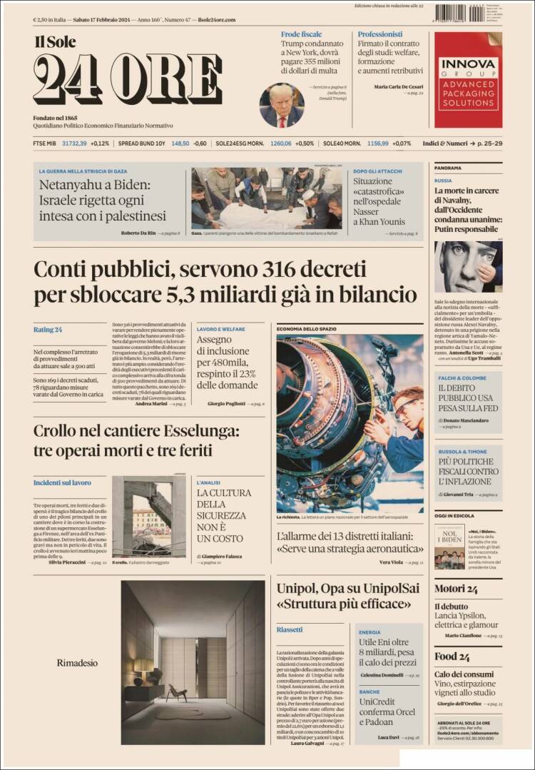 Portada de Il Sole 24 ORE (Italia)