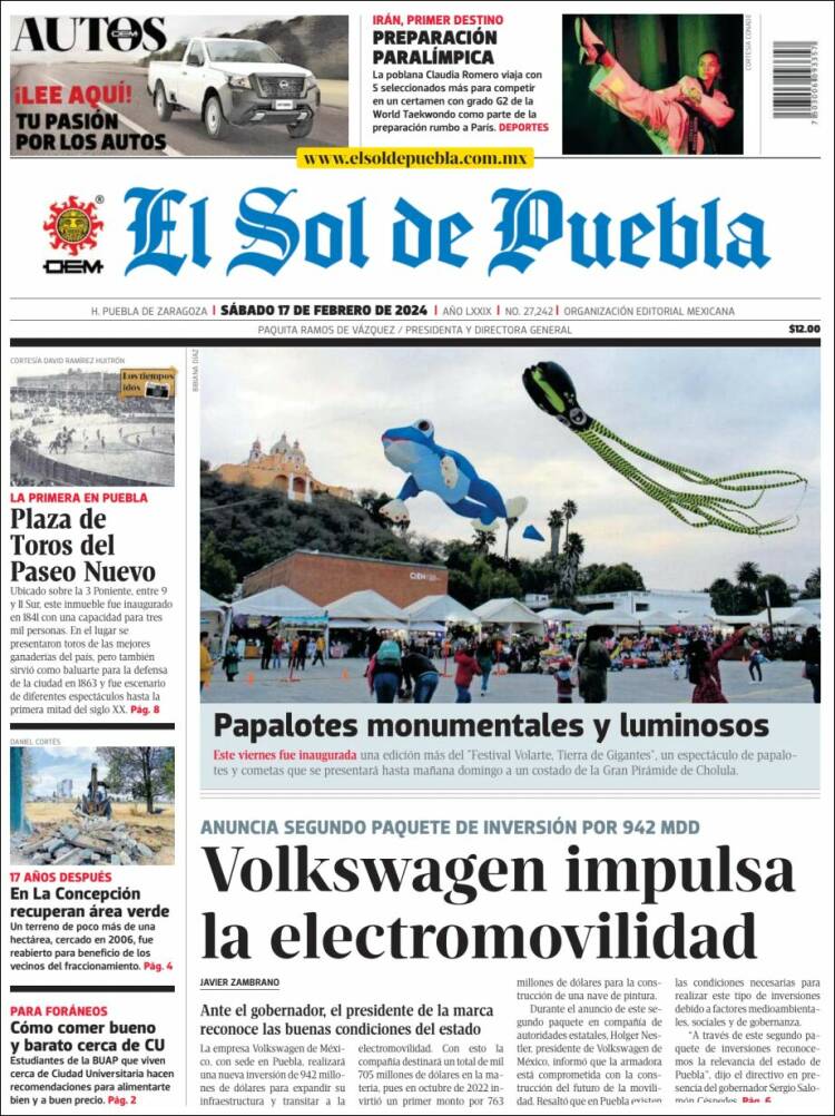 Portada de El Sol de Puebla (México)