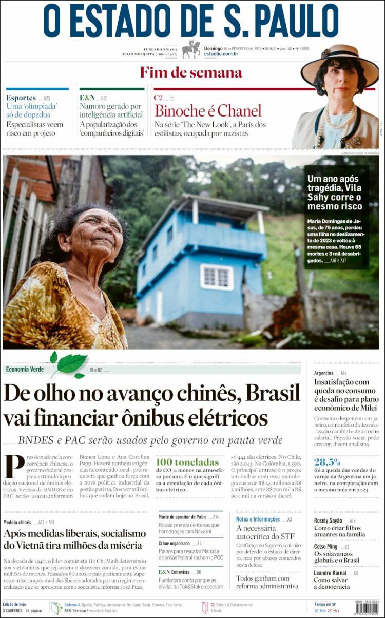 Portada de O Estado de São Paulo (Brasil)