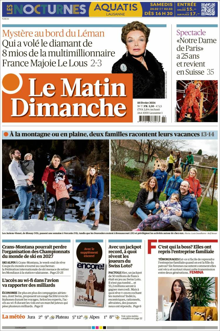 Portada de Le Matin (Suiza)