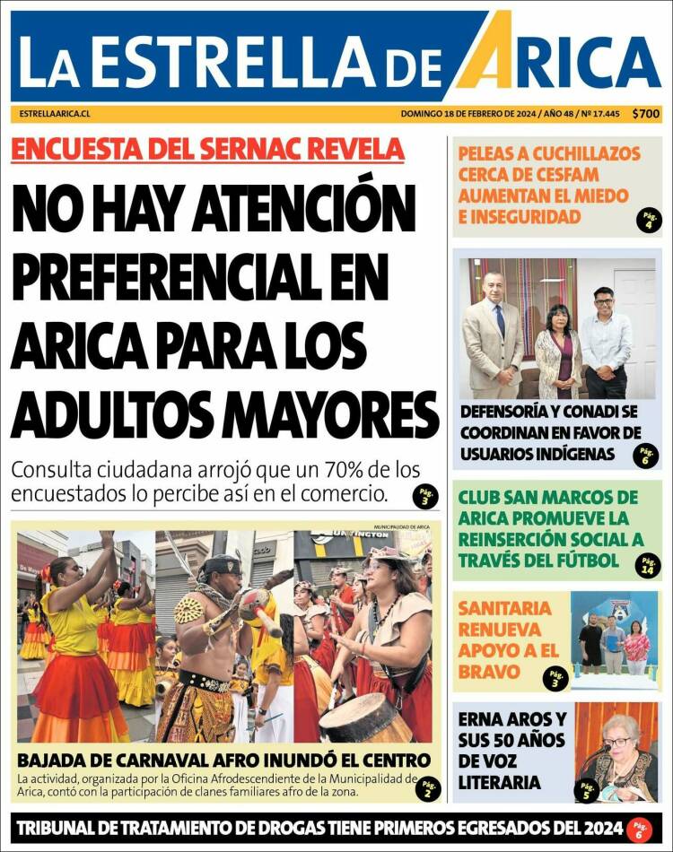 Portada de La Estrella de Arica (Chile)