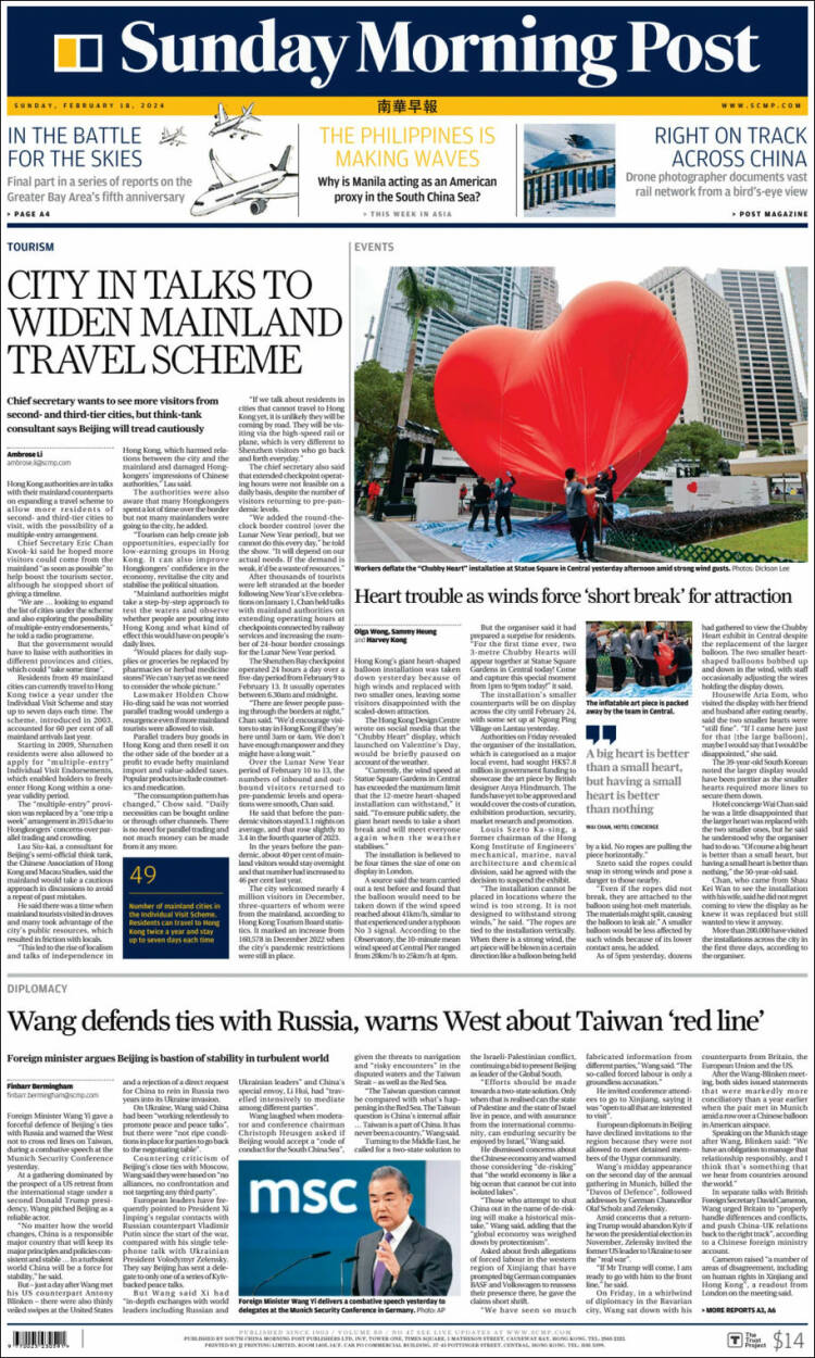 Portada de South China Morning Post (China)