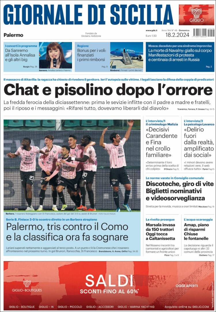 Portada de Giornale di Sicilia (Italia)
