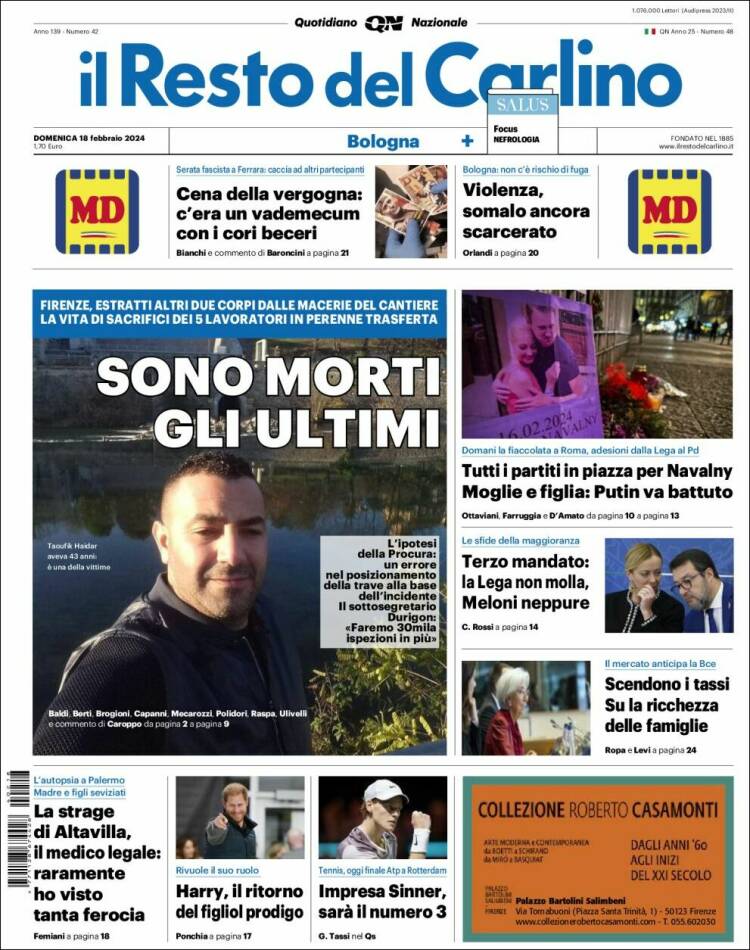 Portada de Il Resto del Carlino (Italia)