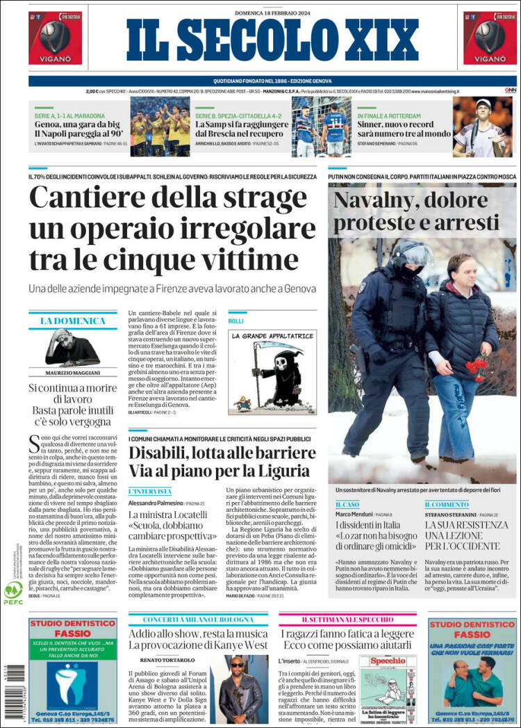 Portada de Il Secolo XIX (Italia)