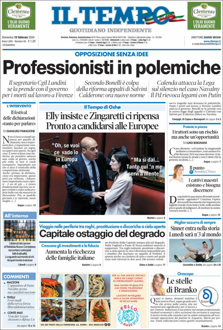 Portada de Il Tempo (Italia)