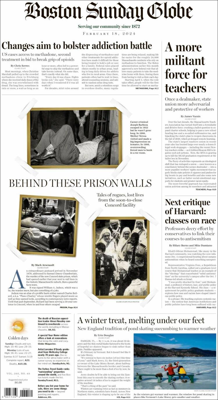 Portada de Boston Globe (USA)