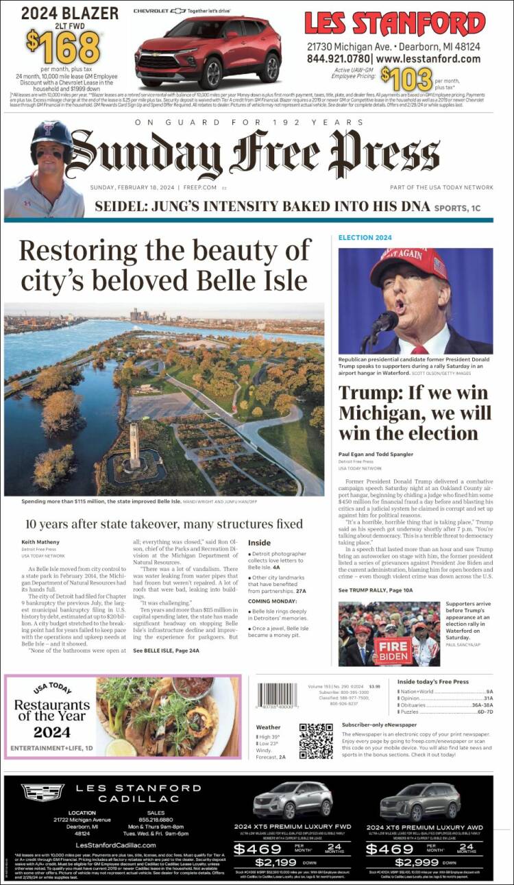 Portada de Detroit Free Press (USA)