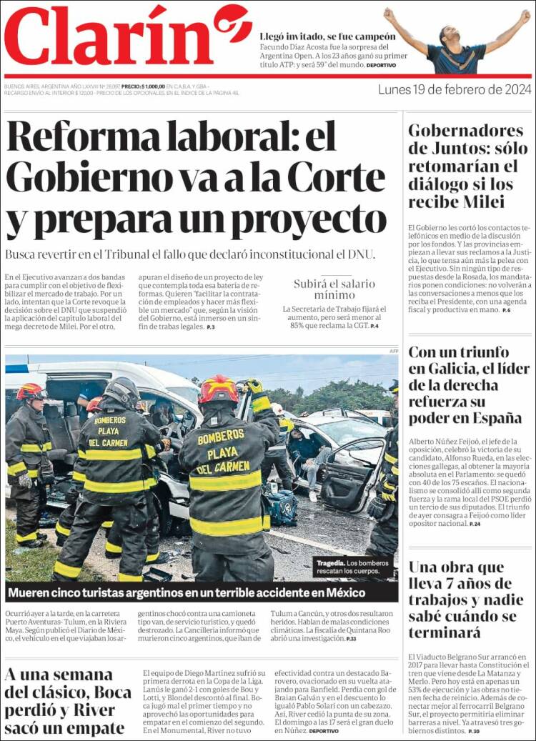 Portada de Clarín (Argentina)
