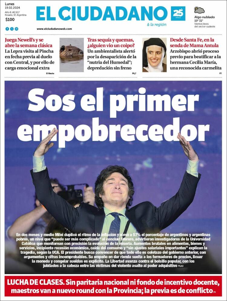 Portada de Diario El Ciudadano (Argentina)